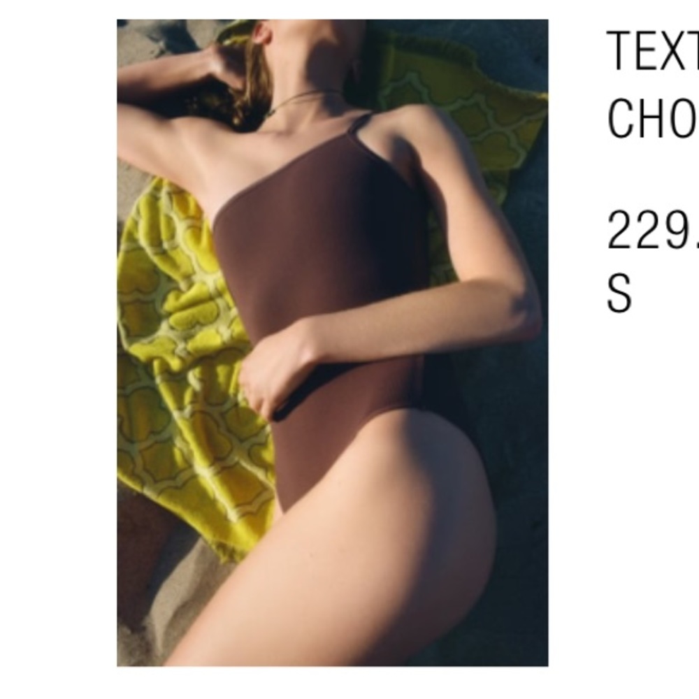 Zara Textured Asymmetric Swimsuit Chocalate